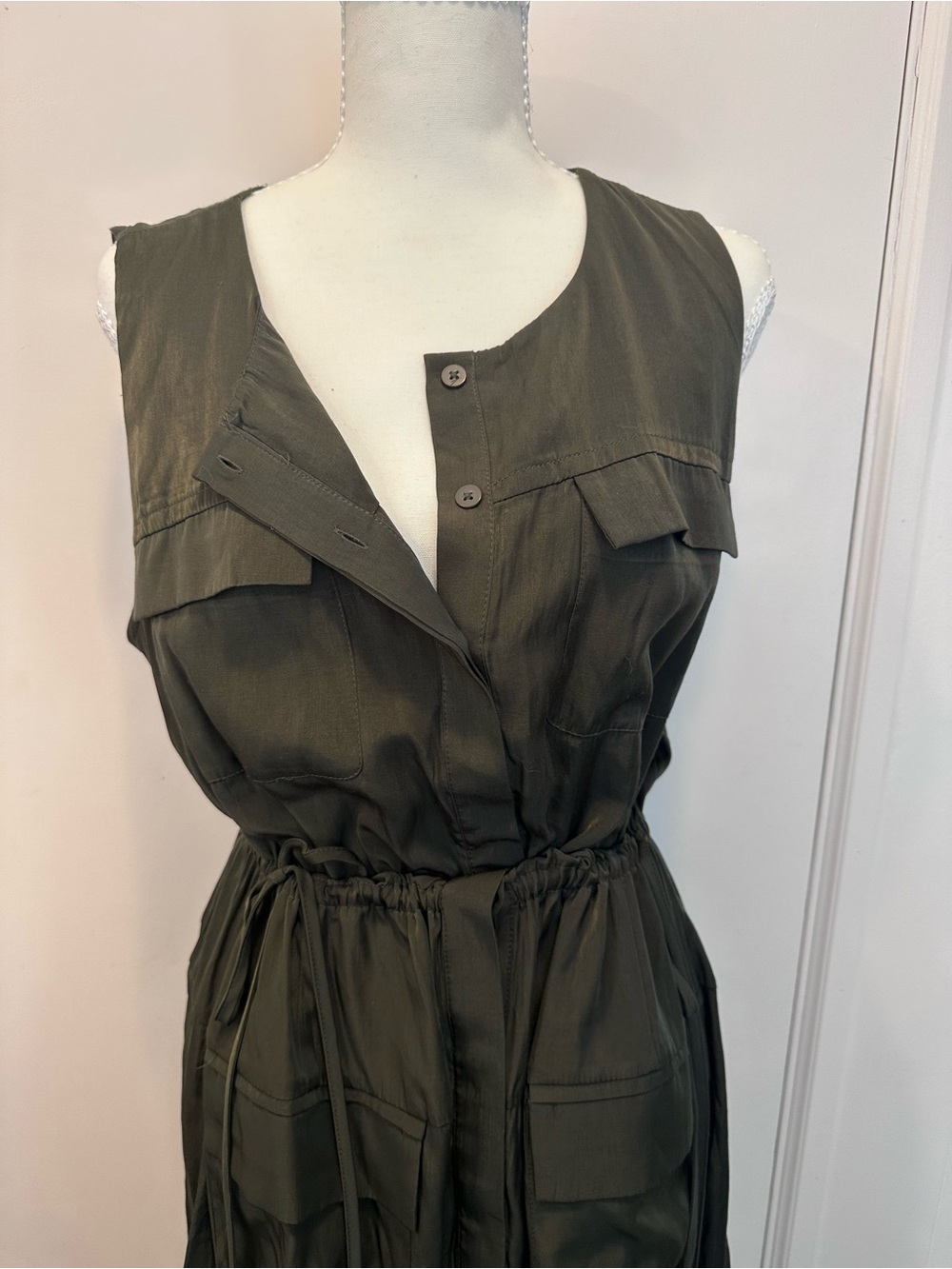 Ann Taylor Olive Utility Drawstring Shirt Dress